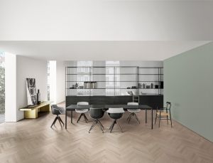 Tisch Tense, St&uuml;hle Flow Slim, Regal Minima, Bank Link (© MDF Italia)