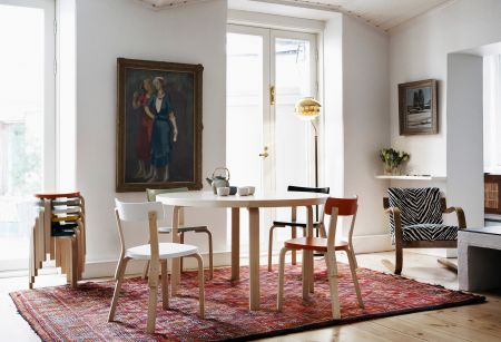 Aalto Tisch, Stuhl 69, Leuchte A808, Sessel 402 (© Artek)